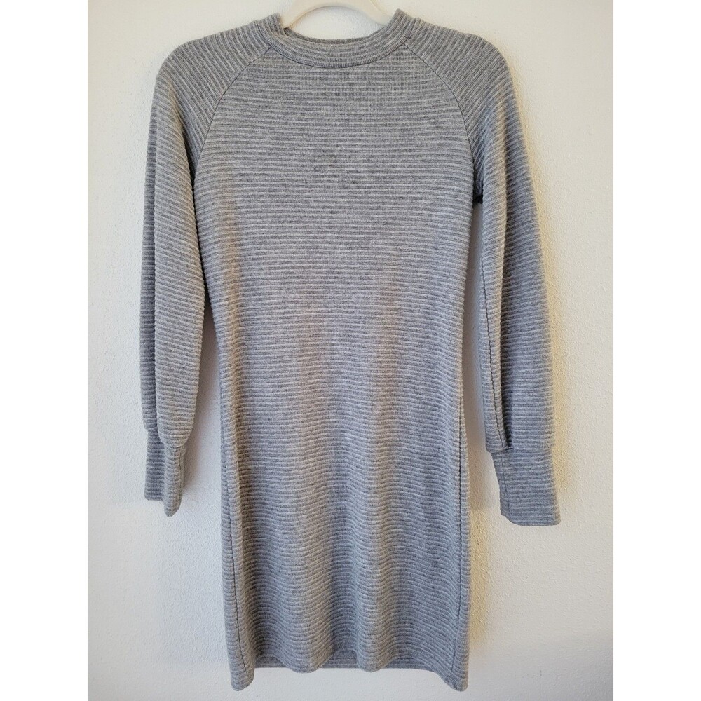 Steve Madden Womens S Gray Ribbed Knit Stretch Crew Neck Raglan Sweater Dress